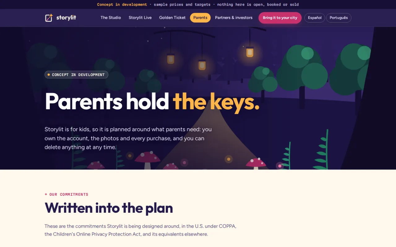 storylit.io's Parents page: parents hold the keys.